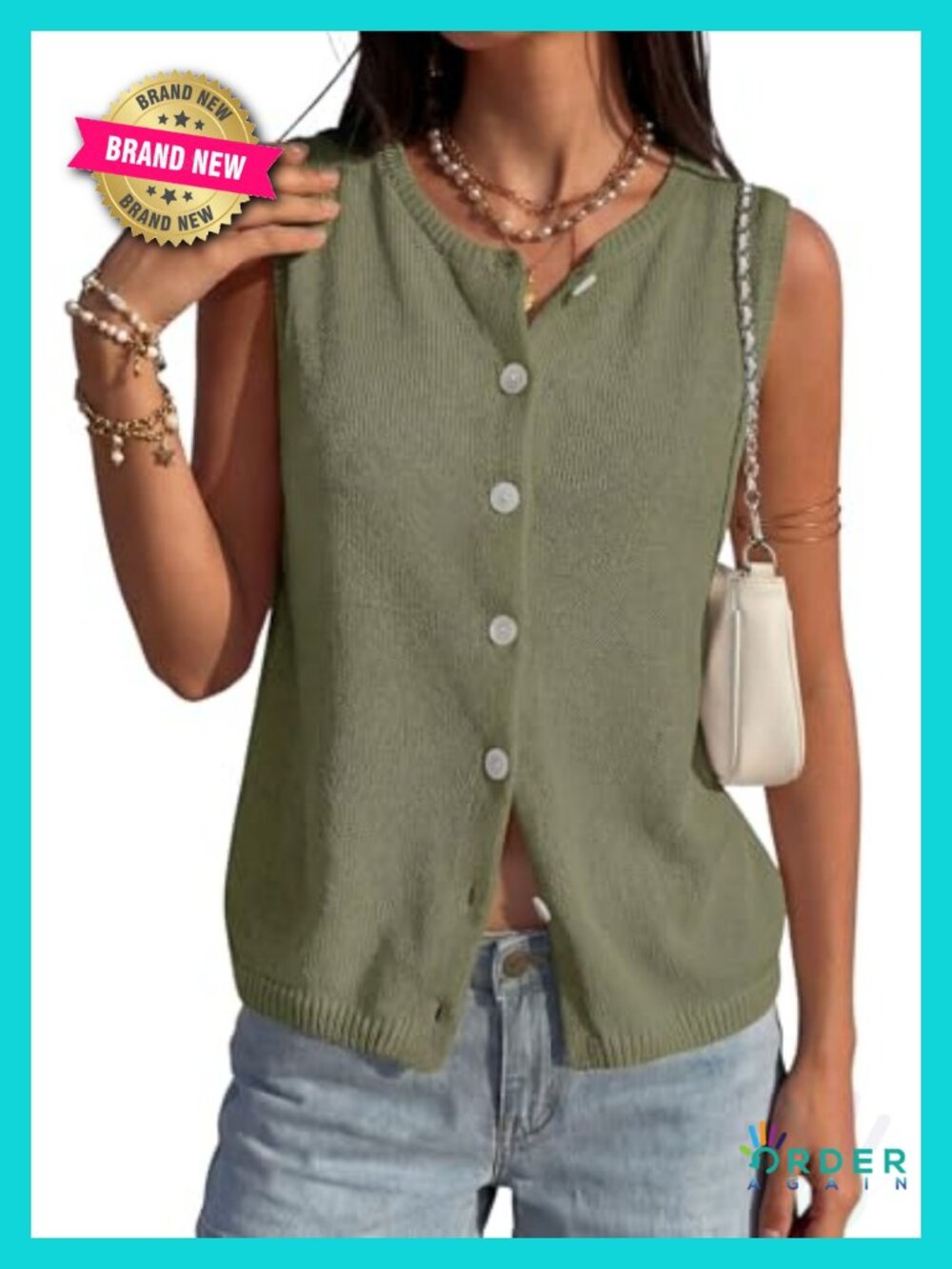 Button Up Sweater Vest Sleeveless Cardigan Crew Neck Relaxed Fit